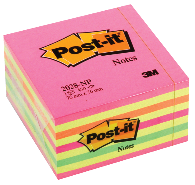 Memoblok Post-it 2028 76x76mm kubus neon kleuren