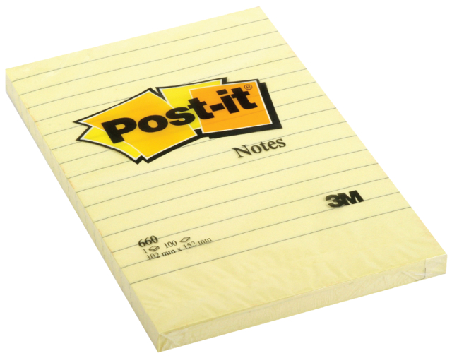 Memoblok Post-it 660 lijn 102x152mm canary yellow