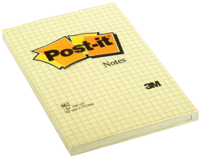 Memoblok Post-it 662 102x152mm ruit geel