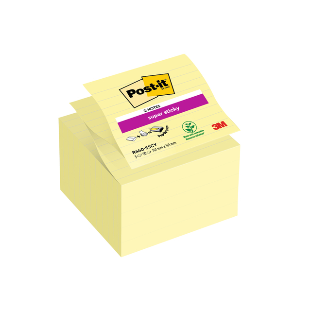 Bloc-mémos Post-it Z-Note S440 Super Sticky 100x100mm jaune 5 pièces