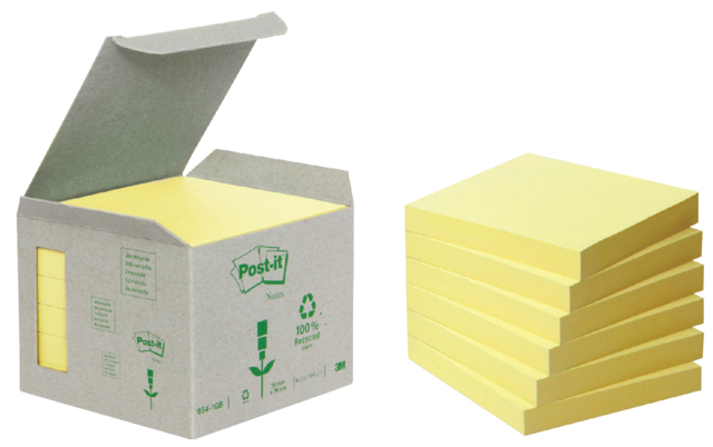 Memoblok Post-it Z-Note R330-1B recycled 76x76mm canary yellow 6 stuks