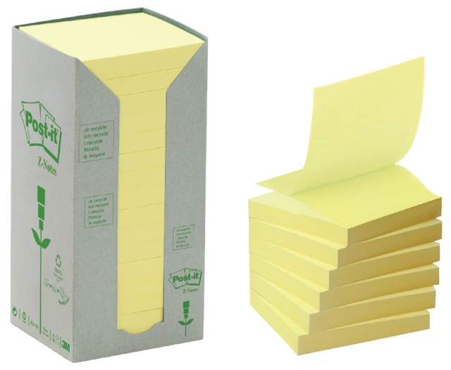 Memoblok Post-it Z-Note R330-1T 76x76mm recycled geel 16 stuks