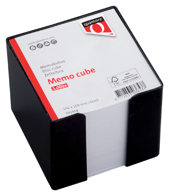 Cube mémos Quantore 10x10x9cm noir 900 feuilles