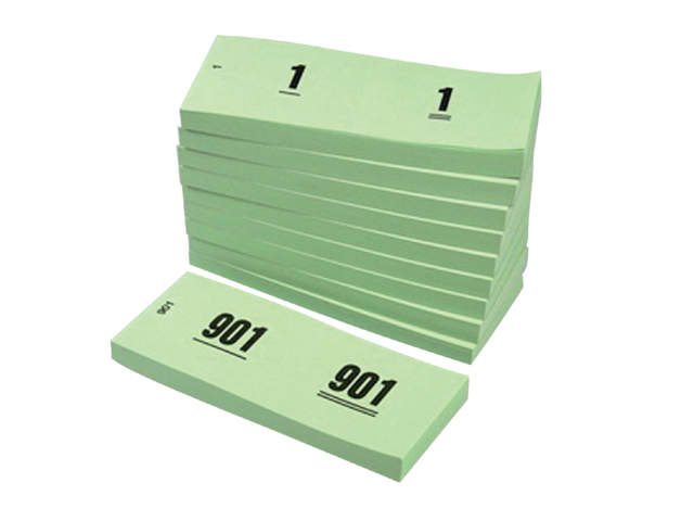 Bloc numéros de 1 à 1000 42x105mm vert 10 pièces