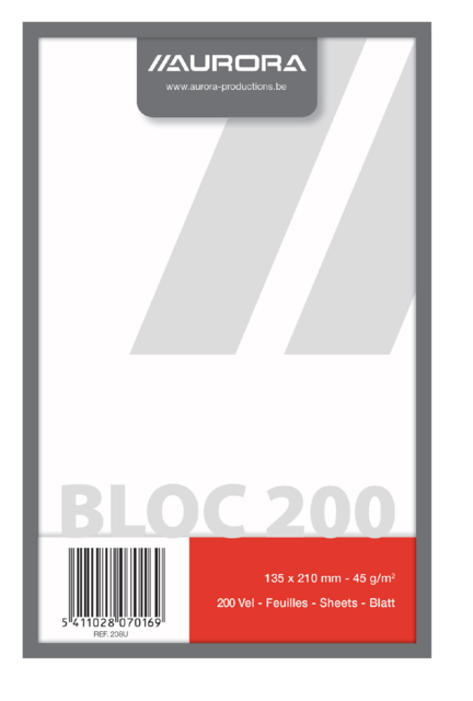 Bloc brouillon Aurora 135x210mm uni 200 feuilles 45g