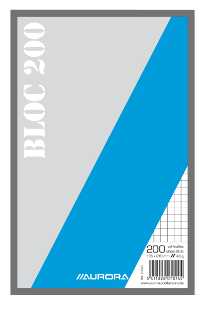 Bloc brouillon Aurora 135x210mm carreau 5x5mm 200 feuilles 45g