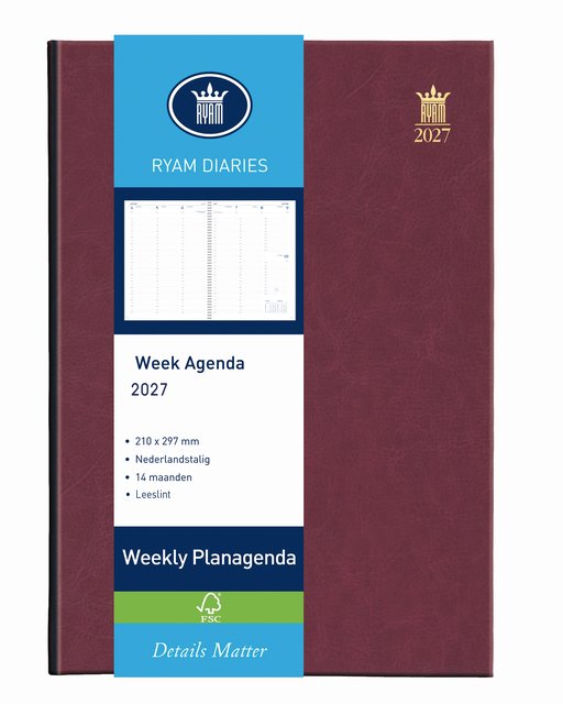 Agenda 2027 Ryam Weekly Mundior 7dagen/2pagina's bordeaux