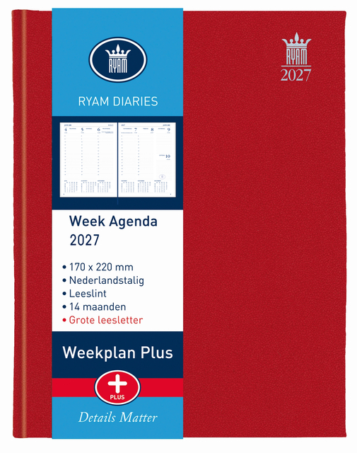 Agenda 2027 Ryam Weekplan Plus Mercury 7dagen/2pagina's rood