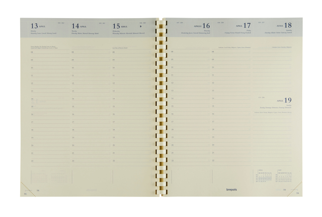 Recharge agenda 2026 Brepols Concorde spirale 7 jours/2 pages crème