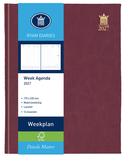 Agenda 2027 Ryam Weekplan Mundior 7dagen/2pagina's bordeaux