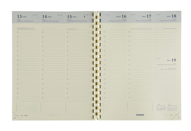 Recharge agenda 2026 Brepols Timing spirale 7 jours/2 pages crème