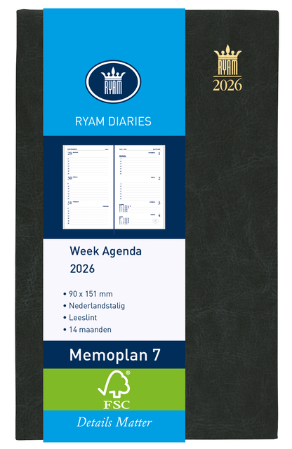 Agenda 2026 Ryam Memoplan 7 Mundior 7dagen/2pagina's zwart