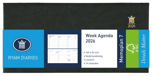 Agenda 2026 Ryam Memoplan 7 Mundior Suprema 7dagen/2pagina's landscape zwart