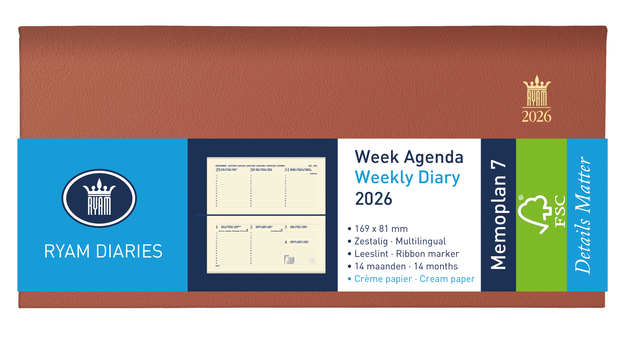 Agenda 2025 Ryam Memoplan 7 Nappa 7 jours/2 pages assorti