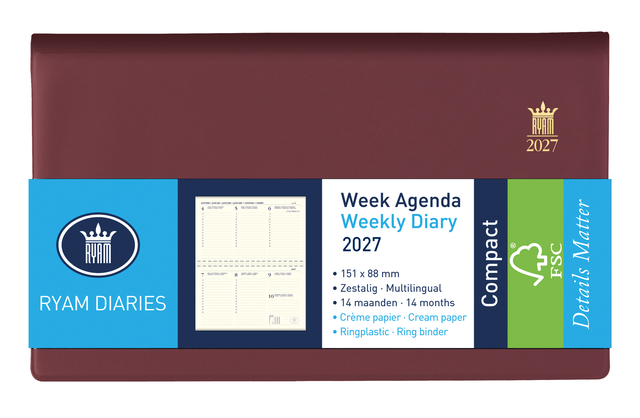 Agenda 2027 Ryam Compact Suprema 7 jours/2 pages bordeaux