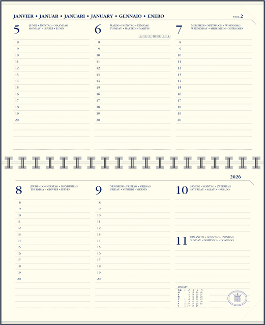 Agendavulling 2026 Ryam Memoplan 7 Compact 7 dagen/2pagina's landscape crème