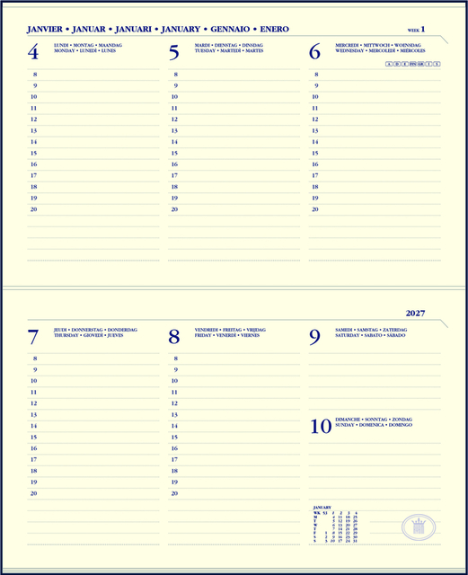 Recharge agenda 2027 Ryam Memoplan 7 Compact paysage 7 jours/2 pages crème