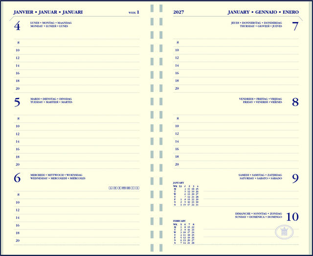 Recharge agenda 2027 Ryam Memoplan 7 portrait 7 jours/ 2 pages crème