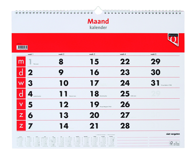 Calendrier mensuel 2026 Quantore