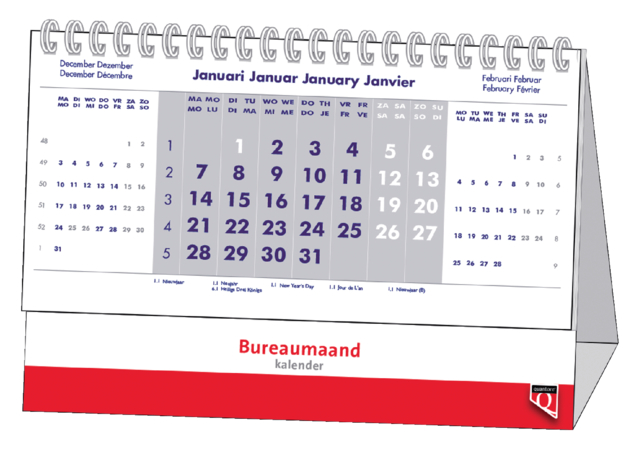 Calendrier de bureau mensuel 2025 Quantore