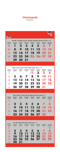 Calendrier 4 mois 2025 Quantore