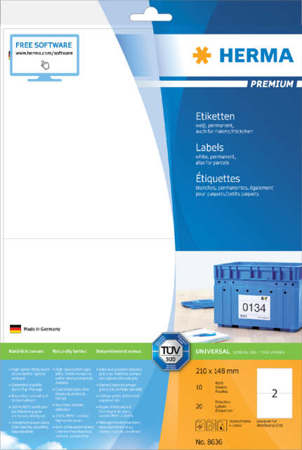 Etiket HERMA 8636 210x148mm A4 premium wit 20stuks