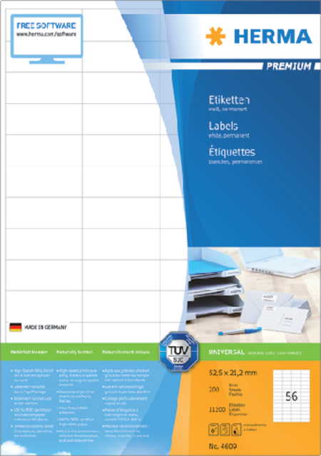 Etiket HERMA 4609 52.5x21.2mm premium wit 11200stuks