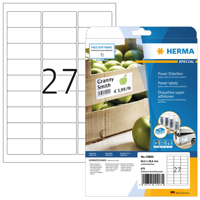 Etiket HERMA Power 10903 63.5x29.6mm wit 675 stuks