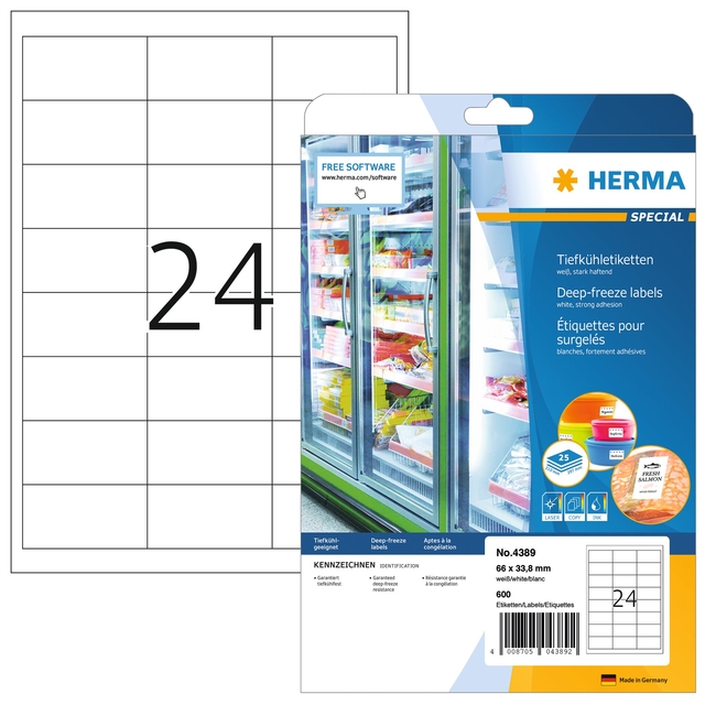 Etiquette HERMA 4389 66x33,8mm pour surgelés blanc 600 pièces