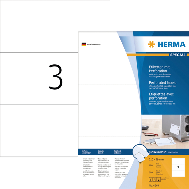 Etiket HERMA 4664 210x99mm geperforeerd wit 300 stuks