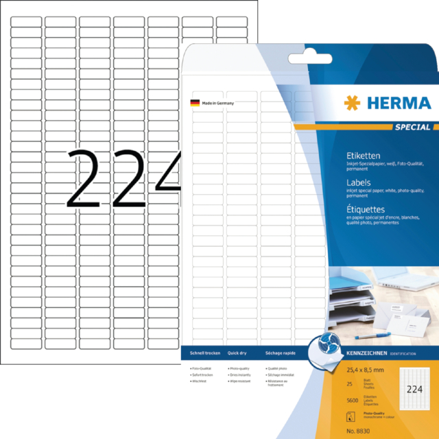 Etiket HERMA 8830 25.4x8.5mm mat wit 5600stuks