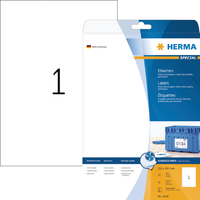 Etiket HERMA 4824 210x297mm A4 wit 25stuks