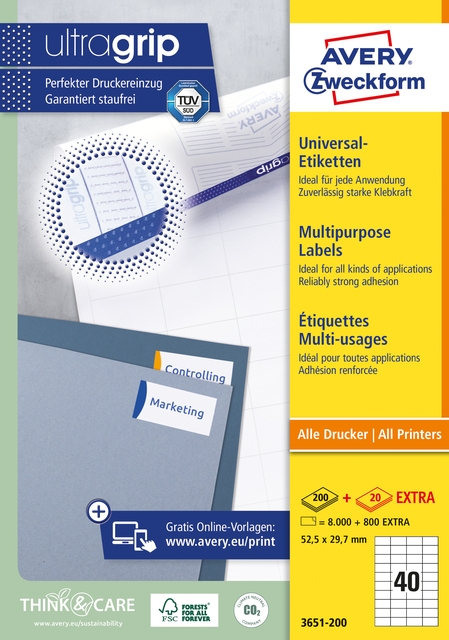 Etiquette Avery 3651-200 52,5x29,7mm blanc 8000 pièces