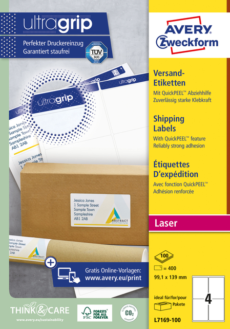 Etiquette Avery L7169-100 99,1x139mm opaque blanc 400 pièces