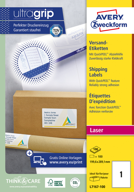 Etiquette Avery L7167-100 199,6x289,1mm opaque blanc 100 pcs