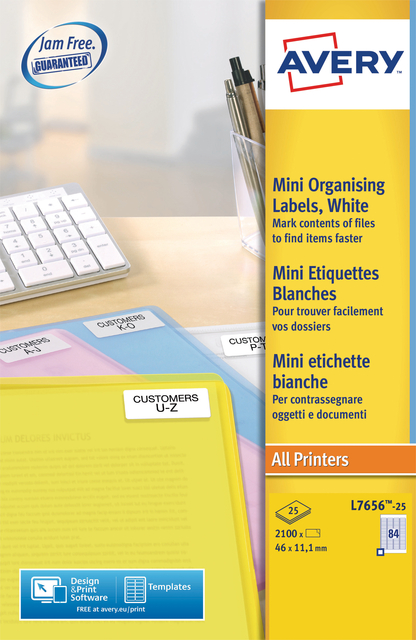 Etiquette Avery L7656-25 46x11,1mm blanc 2100 pièces