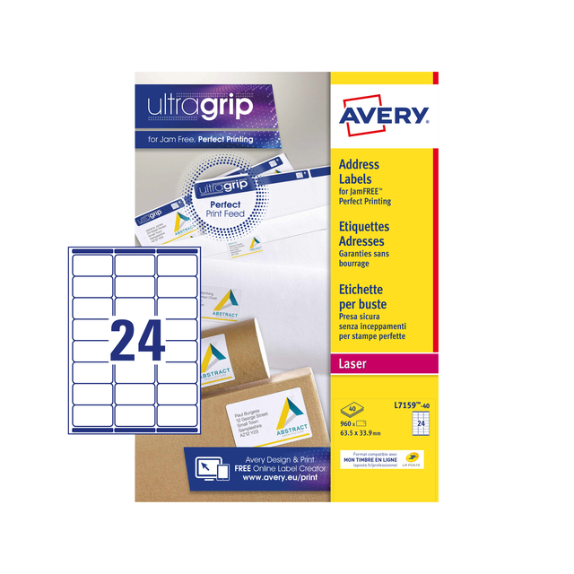 Etiket Avery L7159-40 63.5x33.9mm wit 960 stuks