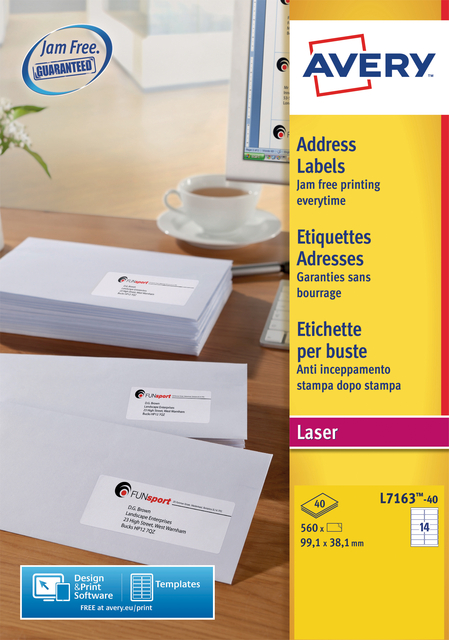Etiket Avery L7163-40 99.1x38.1mm wit 560 etiketten