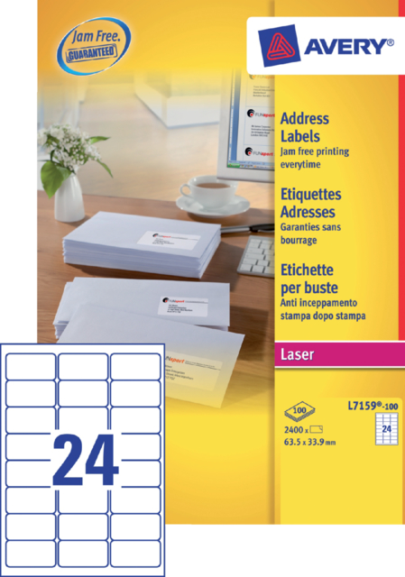 Etiquette Avery L7159-100 63,5x33,9mm blanc 2400 pièces