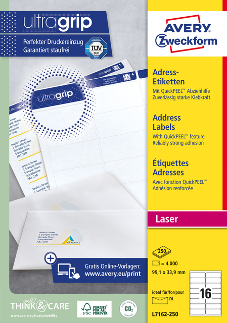 Etiquette Avery L7162-250 99,1x33,9mm blanc 4000 pièces