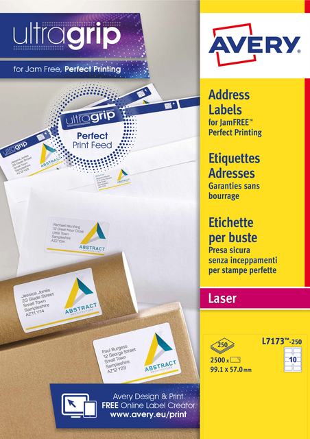 Etiket Avery L7173-250 99.1x57mm wit 2500 etiketten