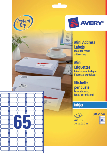 Etiket Avery J8651-10 38.1x21.2mm wit 650stuks