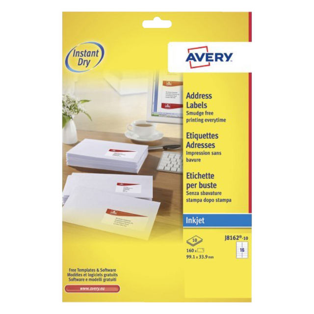 Etiket Avery J8162-10 99.1x33.9mm wit 160 stuks