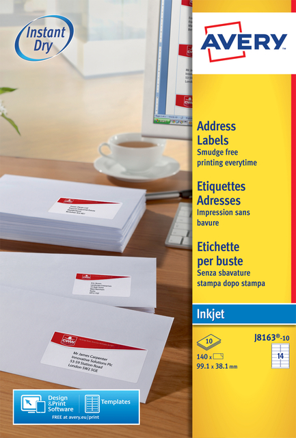 Etiket Avery J8163-10 99.1x38.1mm wit 140 etiketten