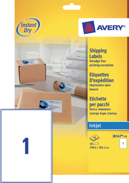 Etiket Avery J8167-10 199.6x289.1mm wit 10stuks