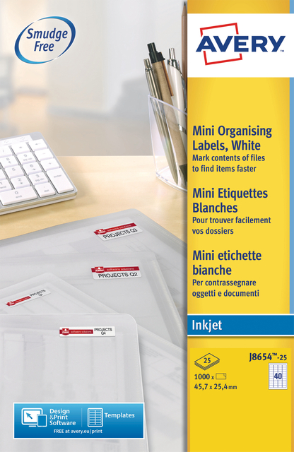 Etiket Avery J8654-25 45.7x25.4mm wit 1000 etiketten