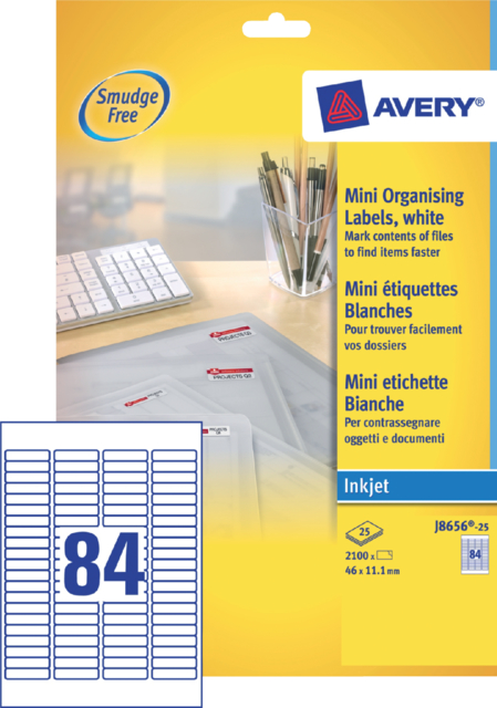 Etiket Avery J8656-25 46x11.1mm wit 2100stuks