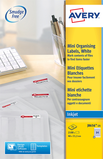 Etiquette Avery J8656-25 46x11,1mm blanc 2100 pièces
