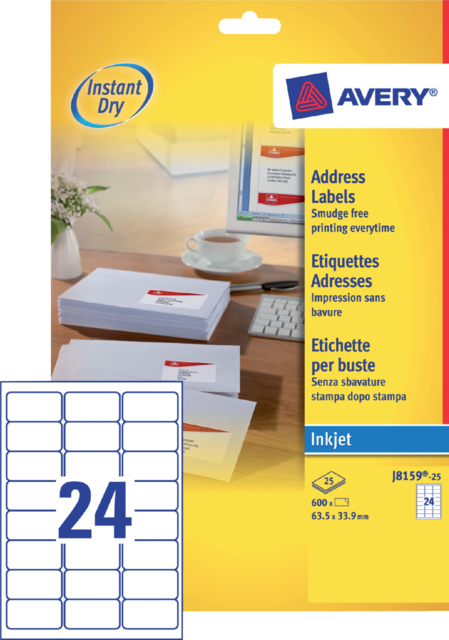 Etiket Avery J8159-25 63.5x33.9mm wit 600stuks