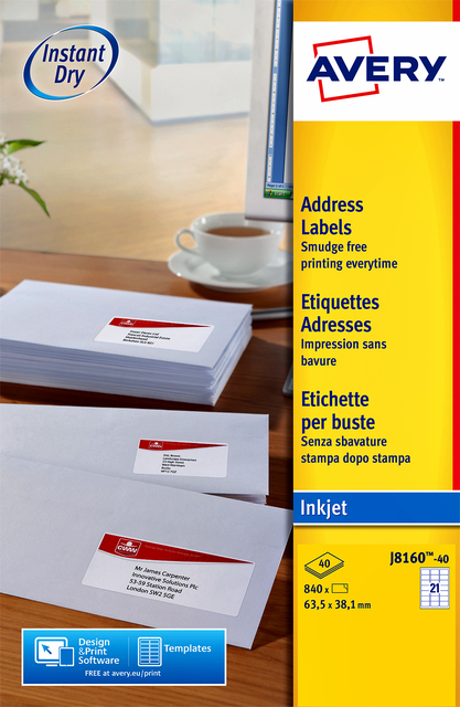 Etiquette Avery J8160-25 63,5x38,1mm blanc 525 pièces